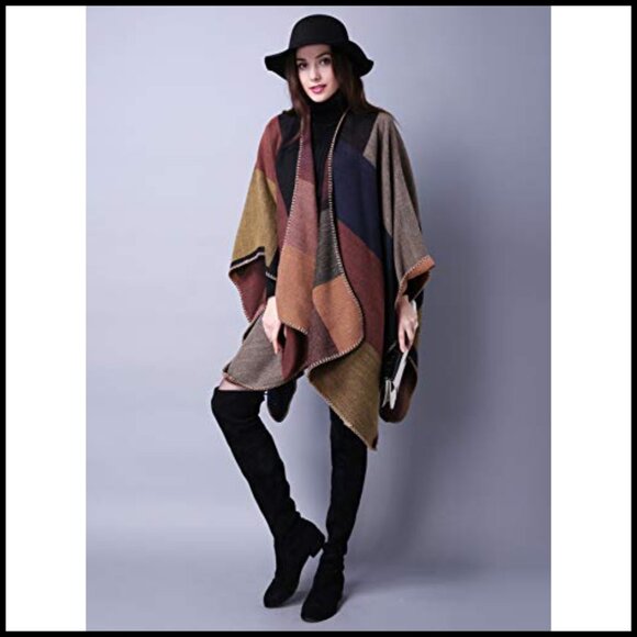 PAMEILA Women Reversible Shawl Wrap Poncho Cape Oversized Chic Fall Winter Cozy Layering